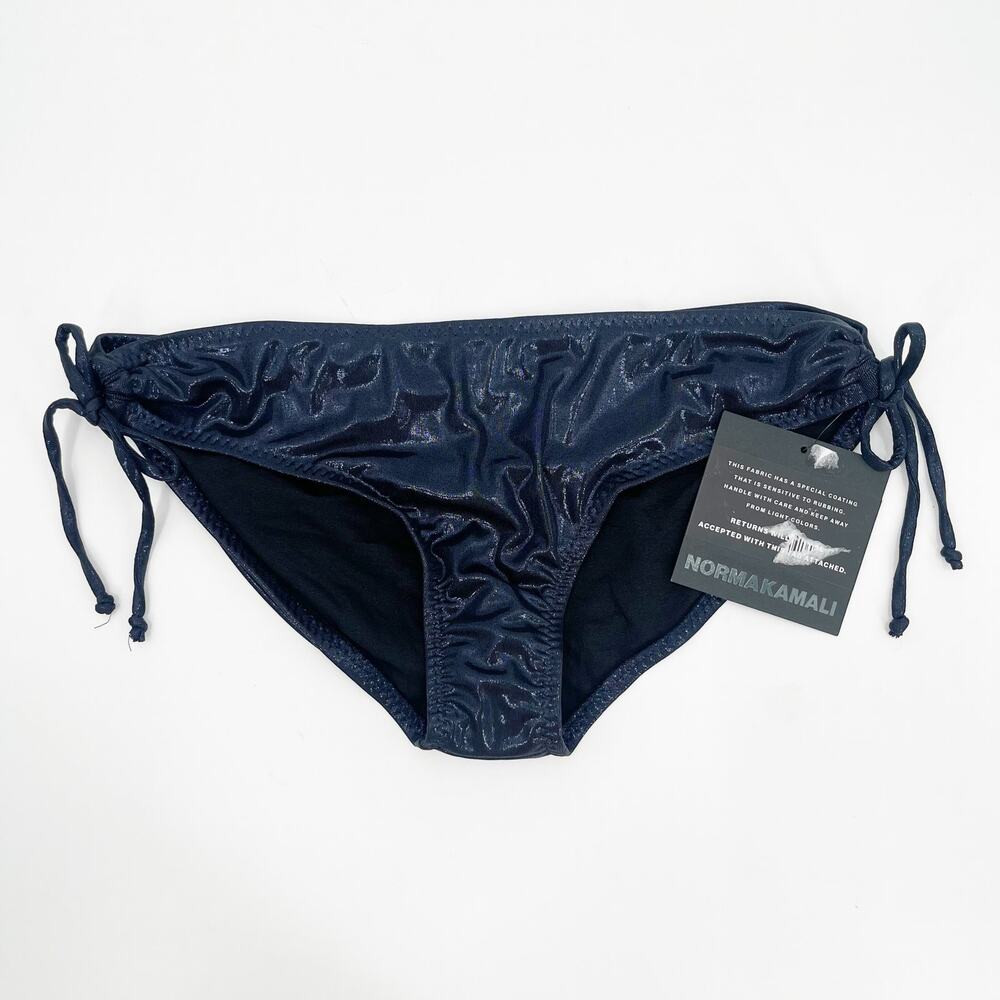 NORMA KAMALI Jason Bikini Bottoms Size Medium NWT True Navy Metallic Side Tie